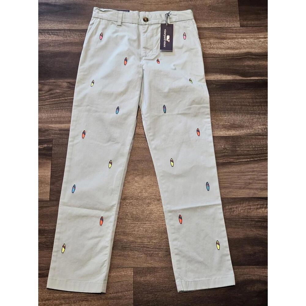 Vineyard Vines Boys Cotton Surf Board Print Straight Leg Pants Size 14 Aqua Sky